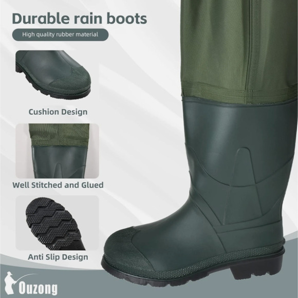 Ouzong Bootfoot Fishing Chest Waders Waterproof Hunting Camo Green US Kids Size1